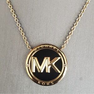 Michael Kors Gold-Tone stainless steel and Black Logo Necklace